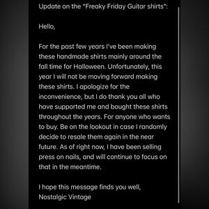 Update on “freaky Friday guitar” shirts.